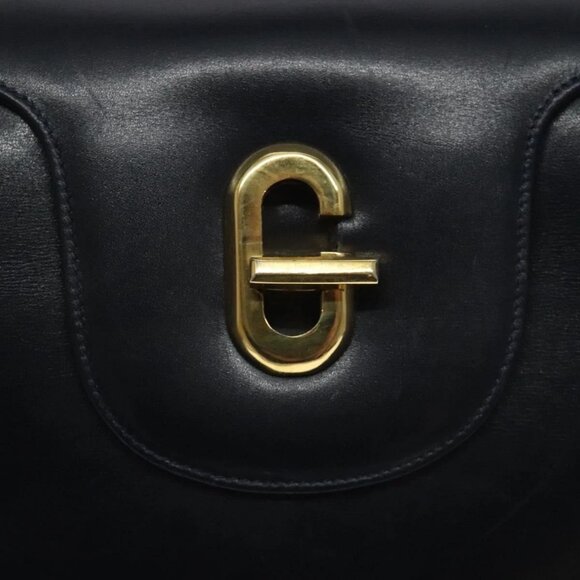 GUCCI Hand Bag Leather Navy Gold Auth e - Picture 8 of 16